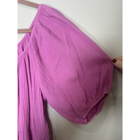 Nation LTD Mindy Peasant Tiered Midi Dress Size Large Gauze Crinkle Pink - Picture 3 of 9